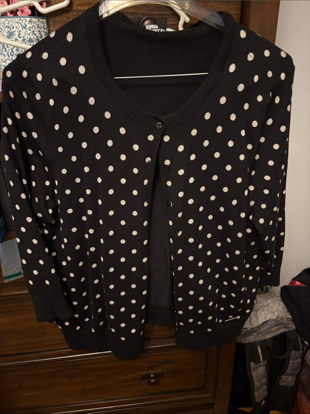 Ellen Tracy Black Cardigan with White Polka Dots